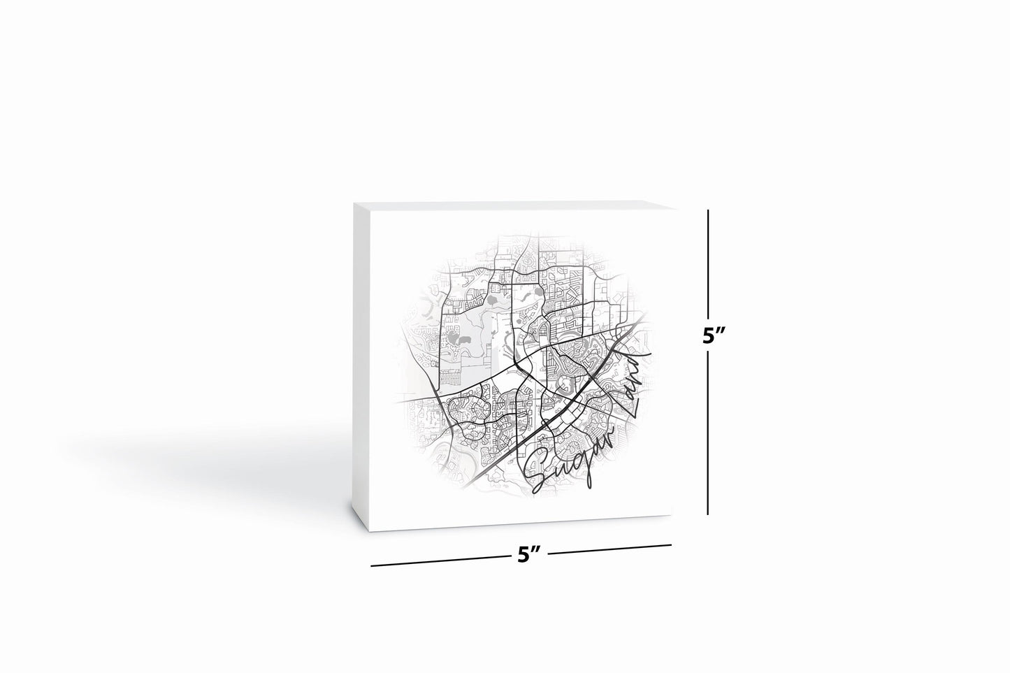 Minimalistic B&W Texas Sugarland Circle Map| Wood Block | Eaches | Min 4