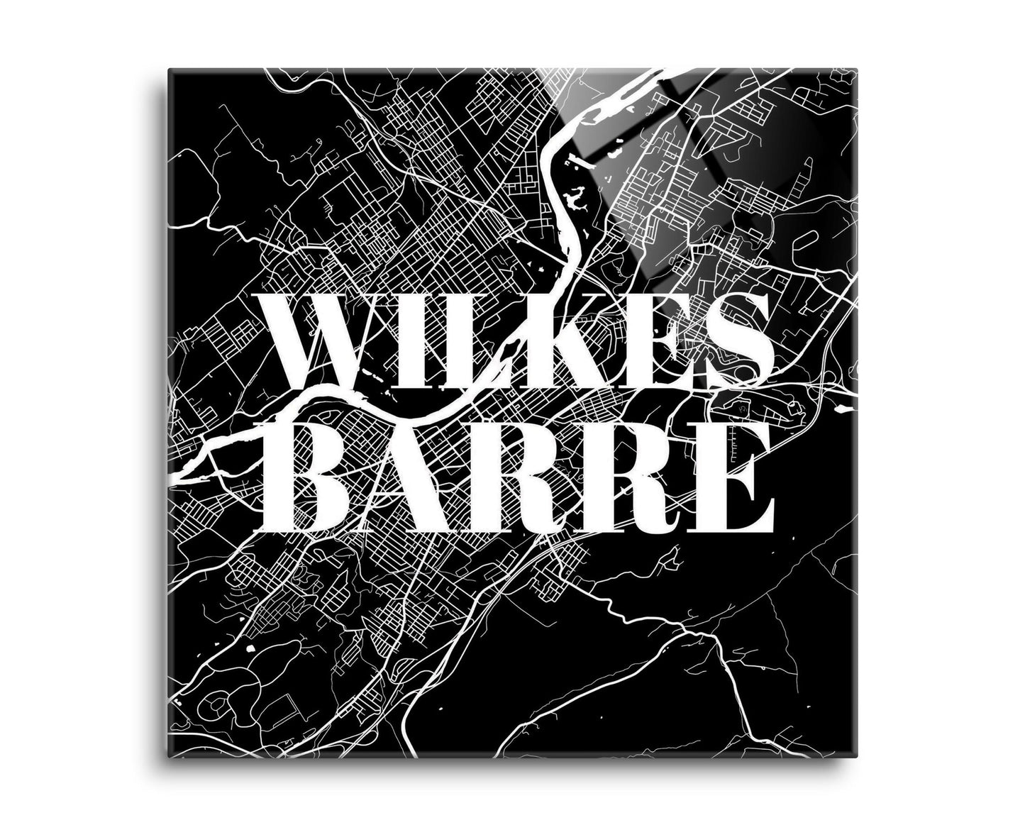 Minimalistic B&W Pennsylvania Wilkes Barre Map | Hi-Def Glass Art | Eaches | Min 2