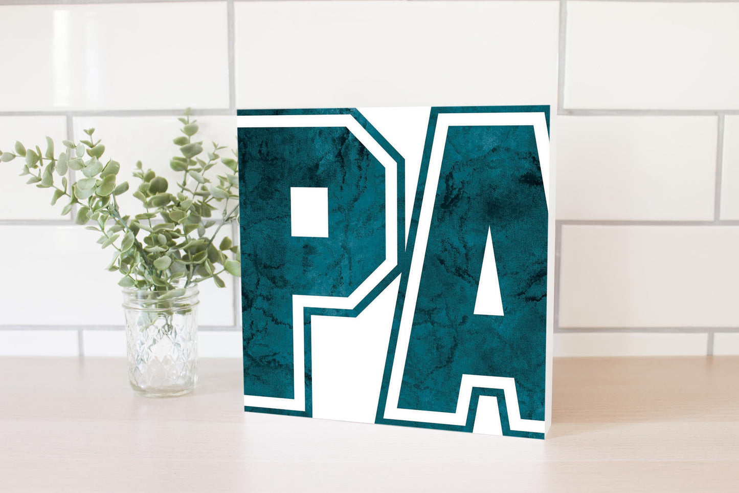 Modern Minimalist Pennsylvania White Initials | Wood Block | Eaches | Min 2