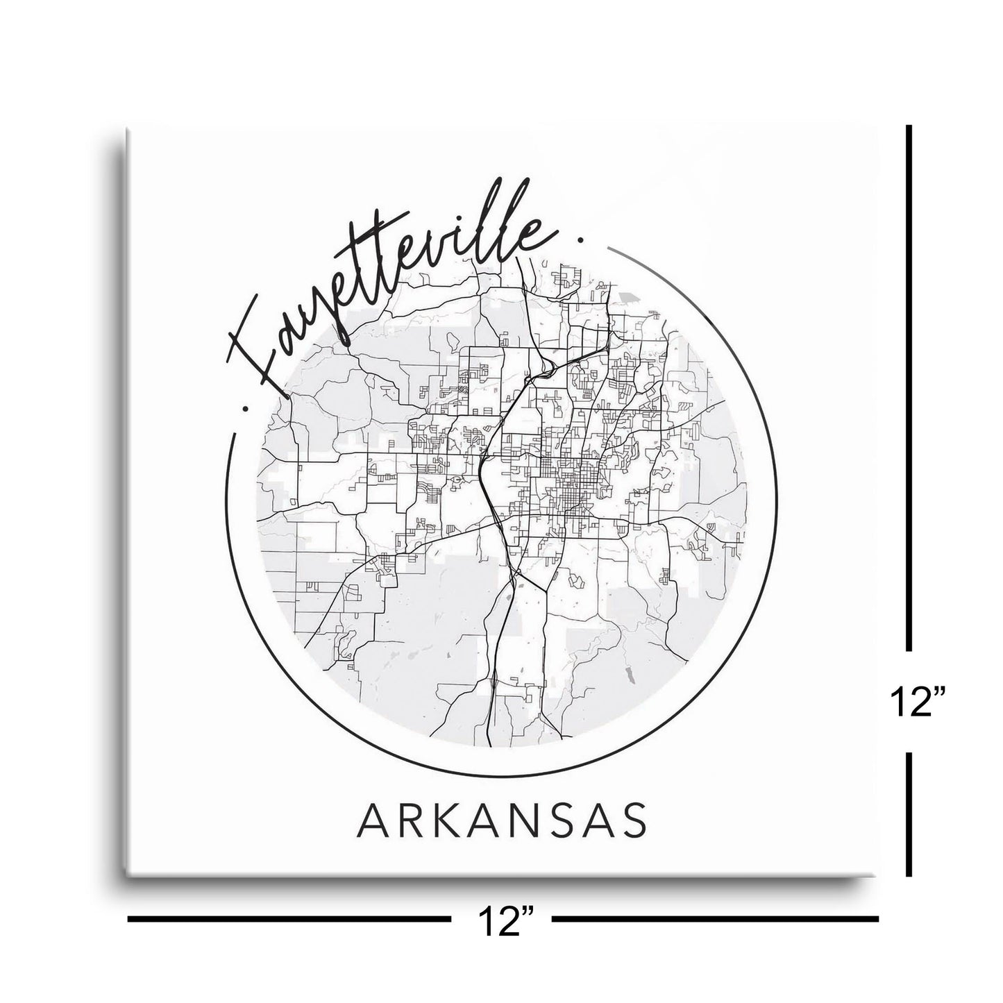 Minimalist B&W Arkansas Fayetteville Circle Map | Hi-Def Glass Art | Eaches | Min 1
