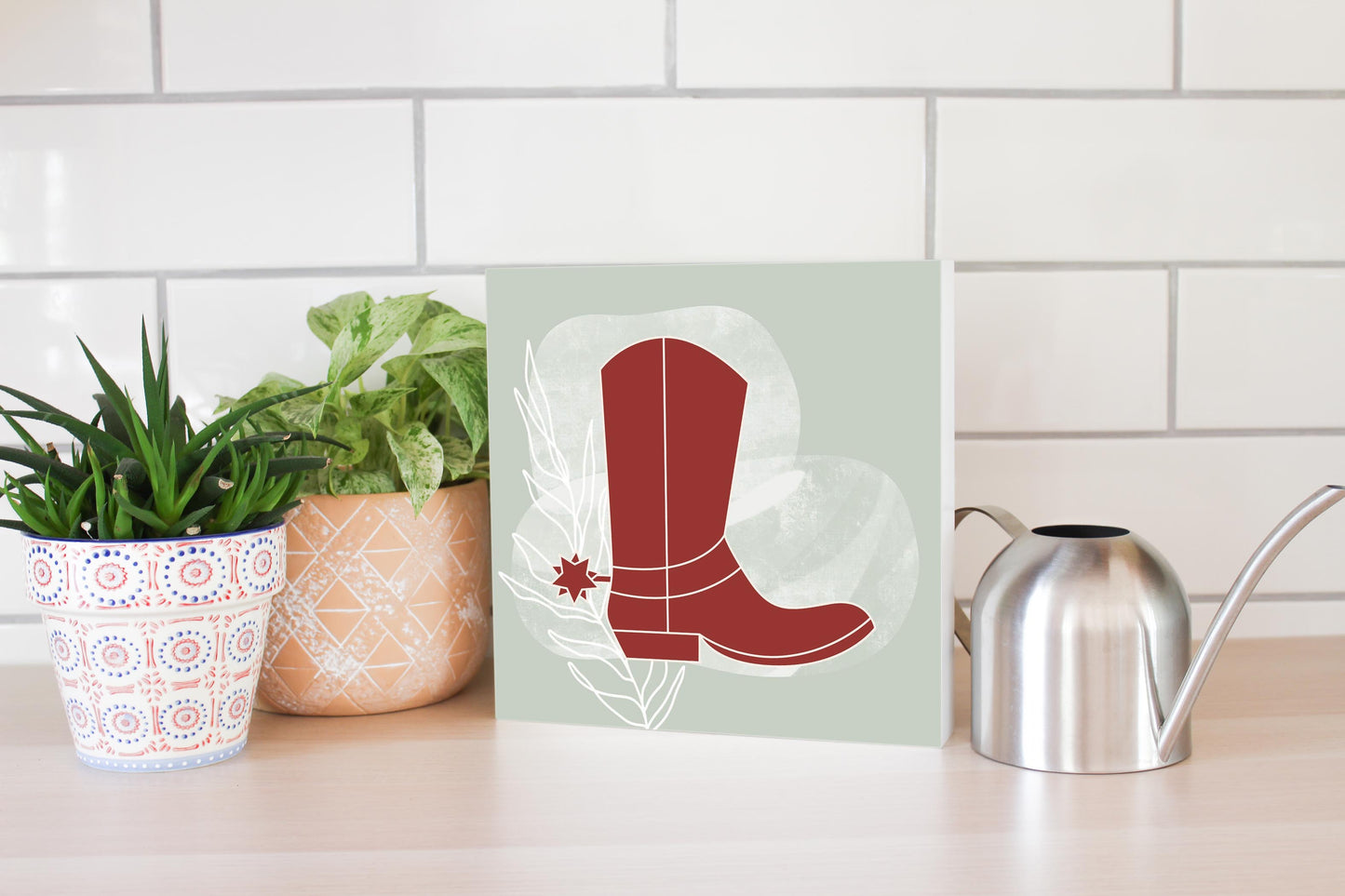 Modern Minimalist Oklahoma Boot | Wood Block | Eaches | Min 2