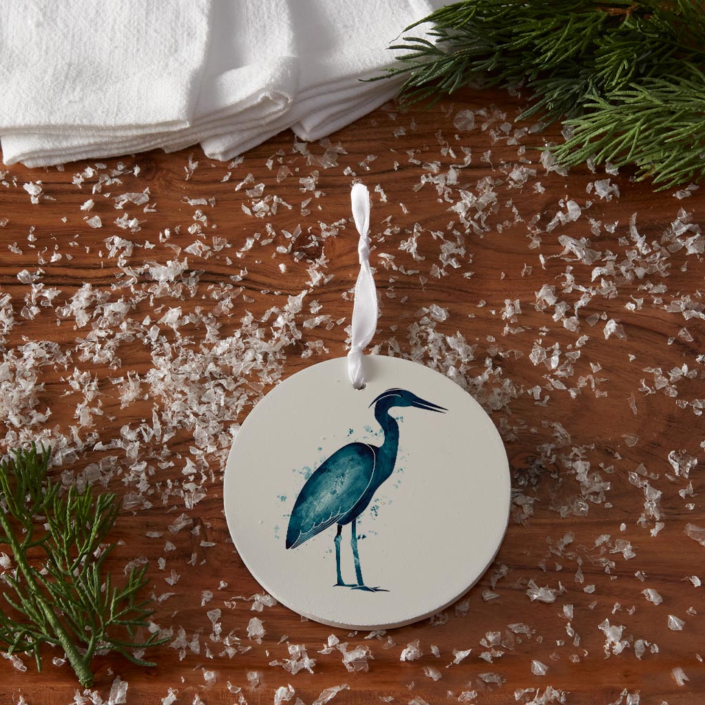 New England Water Color Heron| Wood Ornament | Eaches | Min 6