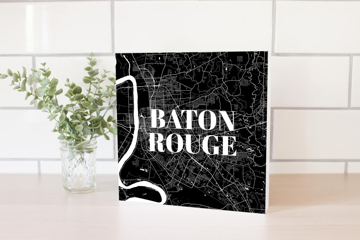 Modern Louisiana Baton Rouge Map | Wood Block | Eaches | Min 2