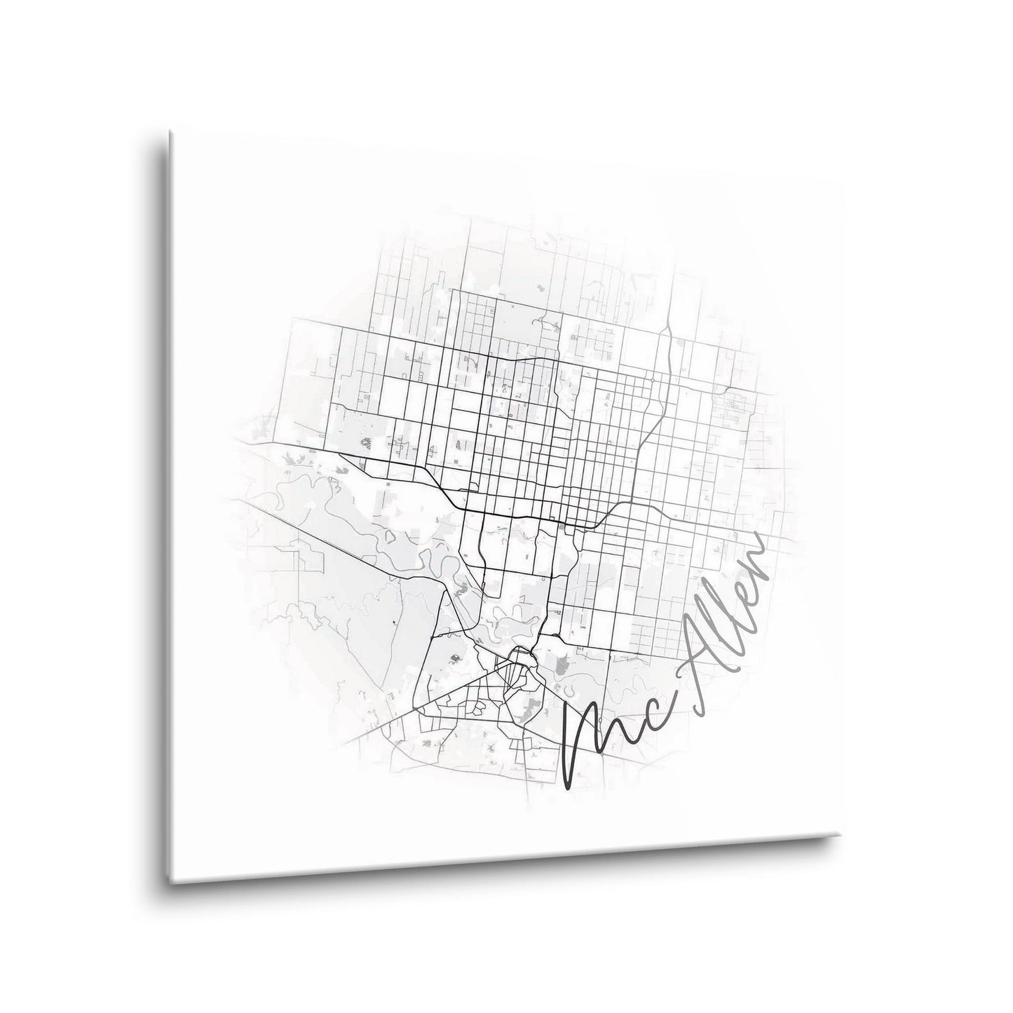 Minimalistic B&W Texas Mcallen Circle Map | Hi-Def Glass Art | Eaches | Min 1