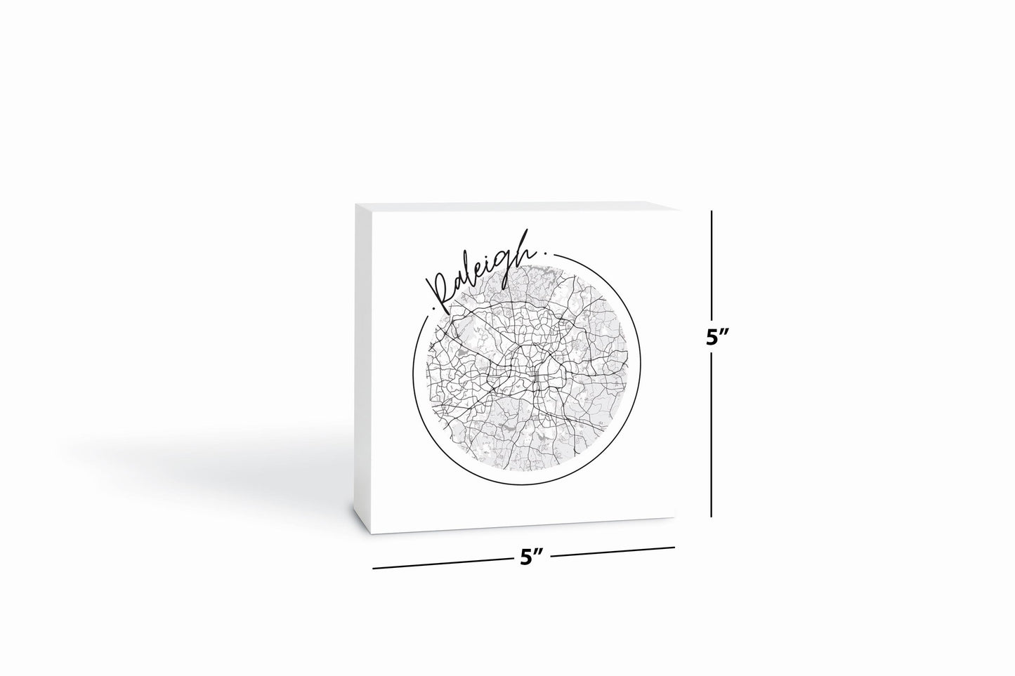 Minimalistic B&W North Carolina Raleigh Circle Map | Wood Block | Eaches | Min 4