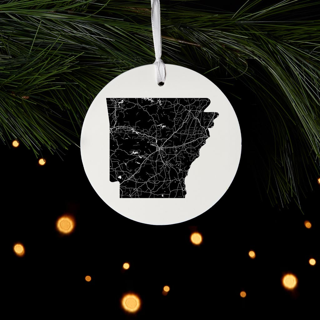 B&W Minimalist Arkansas Map | Wood Ornament | Eaches | Min 6