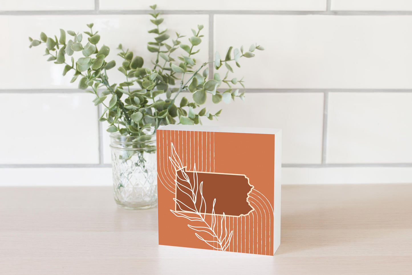 Modern Minimalist Pennsylvania State Leaf | Wood Block | Eaches | Min 4