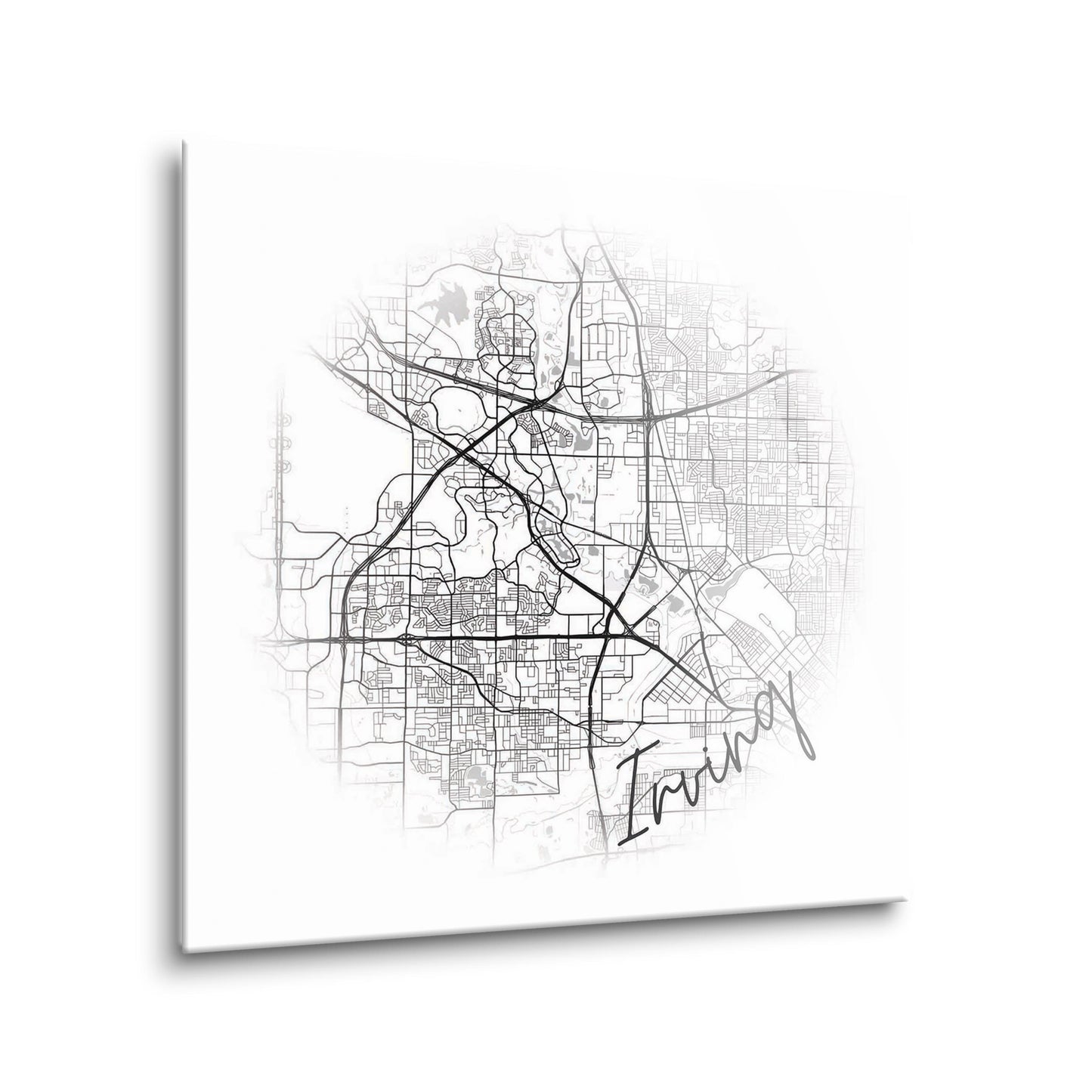 Minimalistic B&W Texas Irving Circle Map | Hi-Def Glass Art | Eaches | Min 2