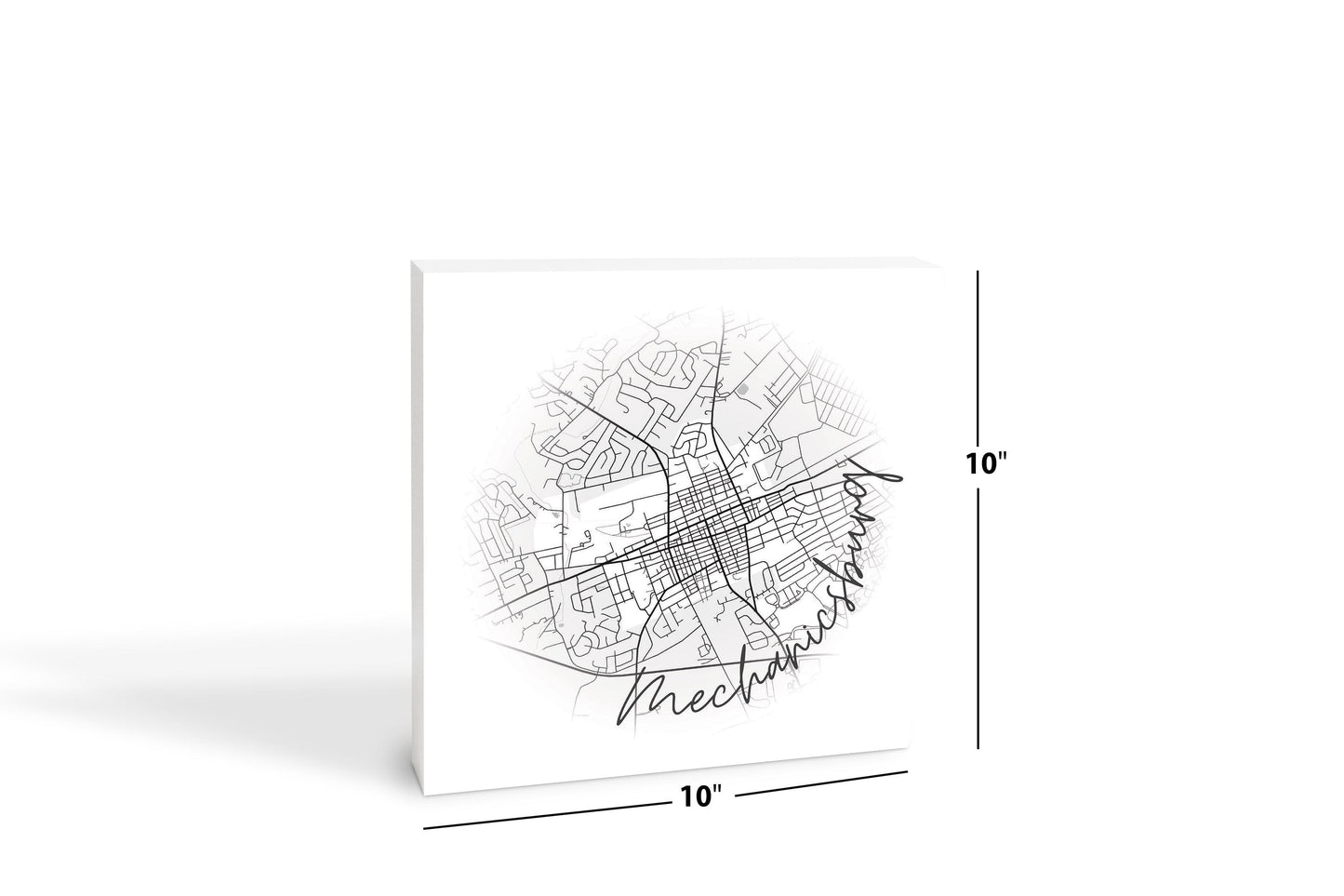 Minimalistic B&W Pennsylvania Mechanicsburg Circle Map | Wood Block | Eaches | Min 2