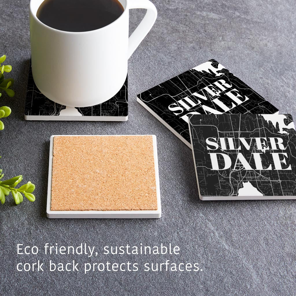 Minimalistic B&W Washington Silverdale Map | Absorbent Coasters | Set of 4 | Min 2