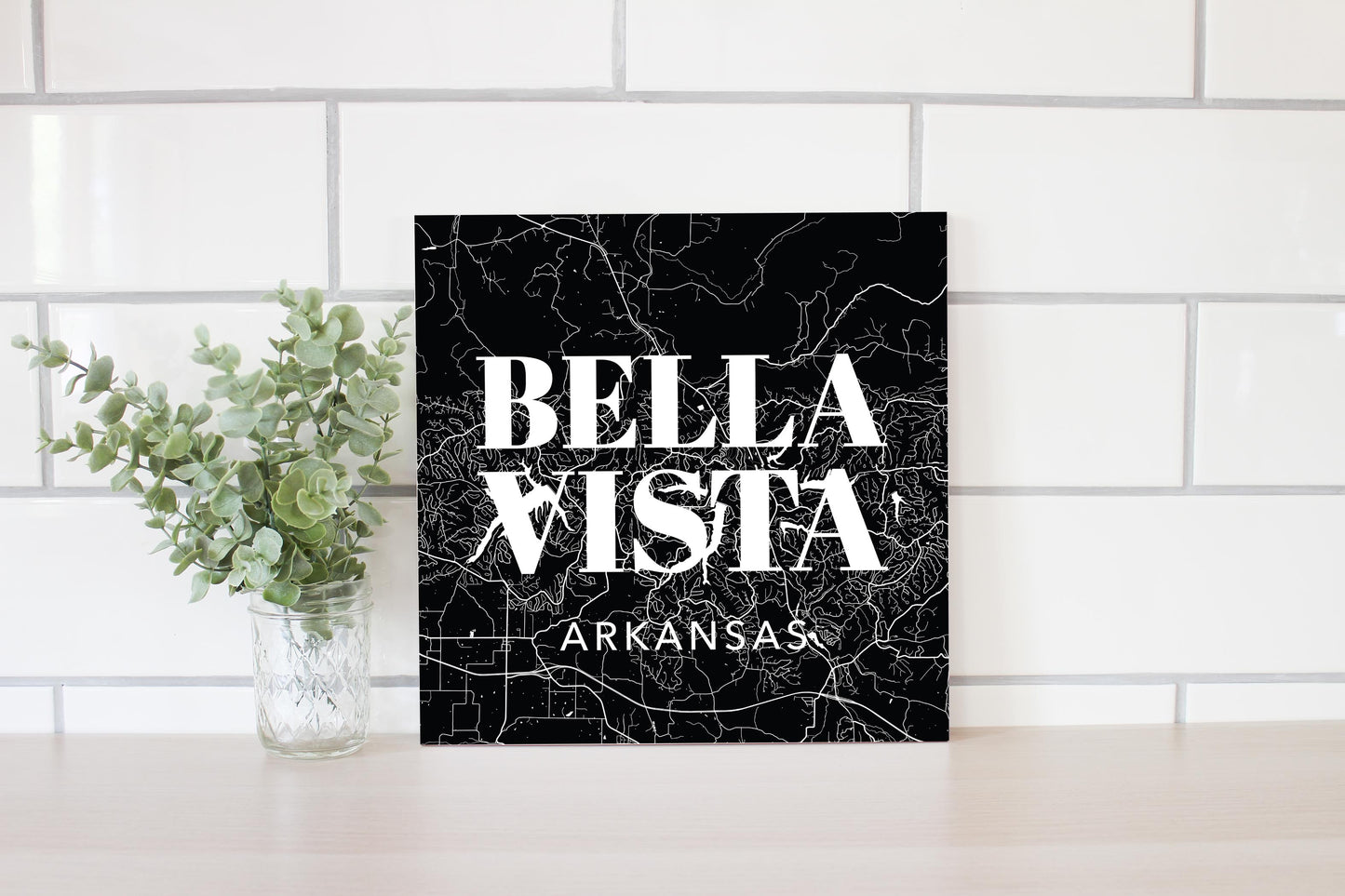 Minimalist B&W Arkansas Bella Vista Map State | Wood Sign | Eaches | Min 2
