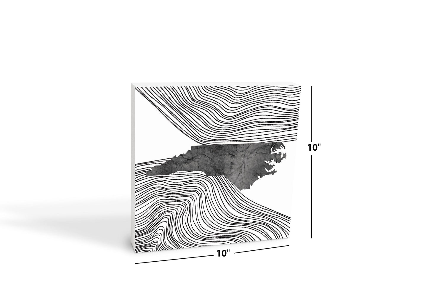 Minimalistic B&W North Carolina State With Fluid Lines | Wood Block | Eaches | Min 2