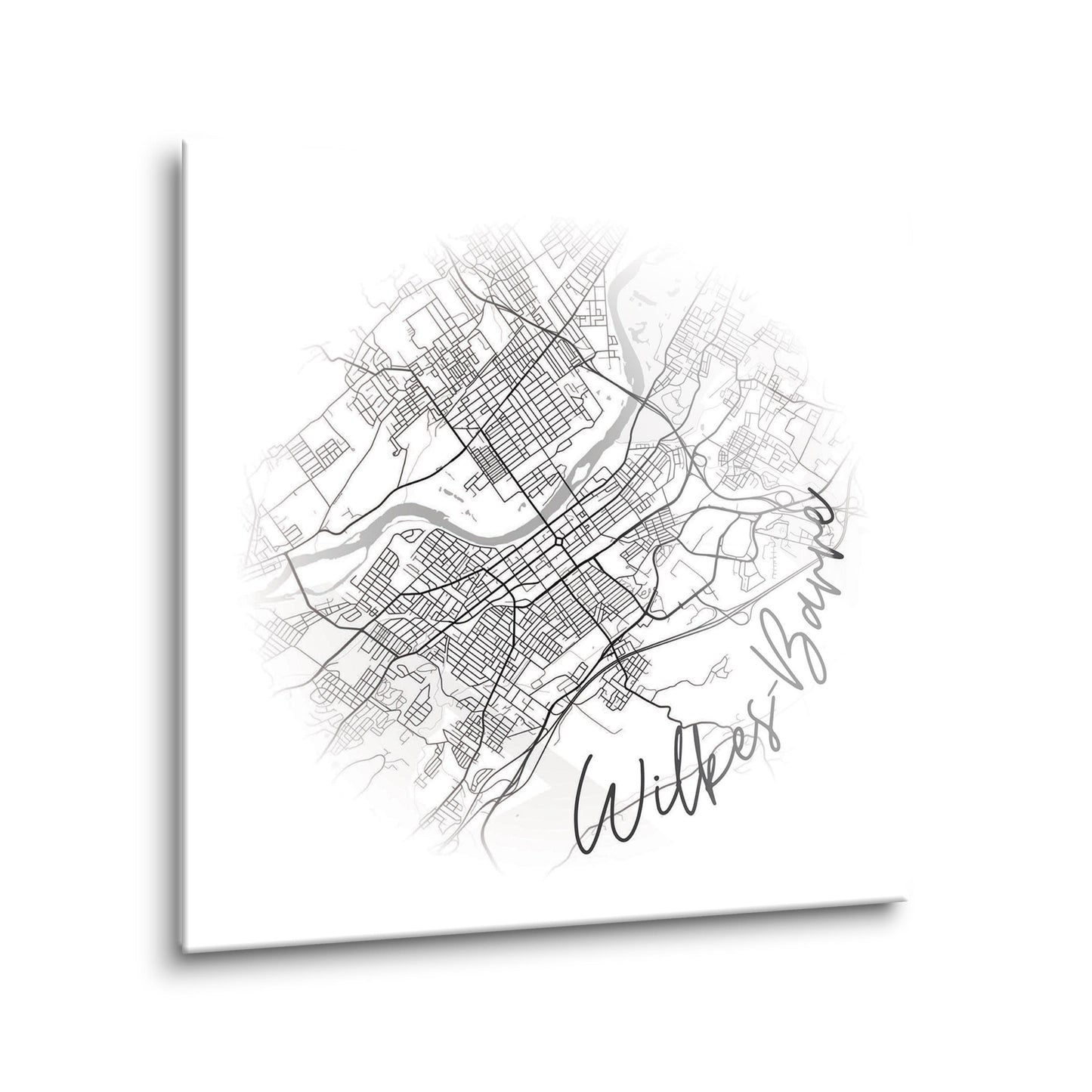 Minimalistic B&W Pennsylvania Wilkes Barre Circle Map | Hi-Def Glass Art | Eaches | Min 2