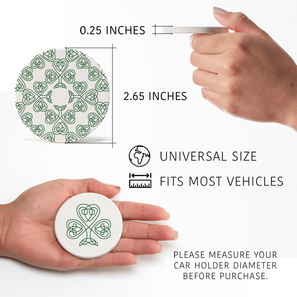 White Green Shamrock Pattern Shape | Absorbent Car Coasters | Set of 2 | Min 4