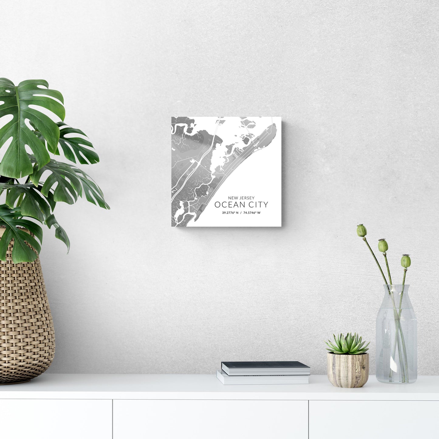 Ocean City Nj Minimalistic Map With Coordinates | Hi-Def Glass Art | Eaches | Min 1