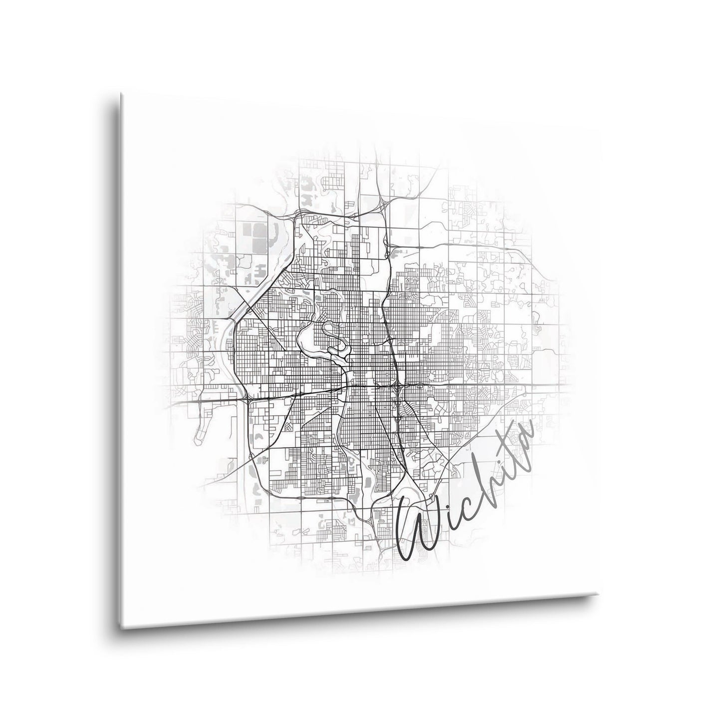 Minimalistic B&W Kansas Wichita Circle Map | Hi-Def Glass Art | Eaches | Min 2