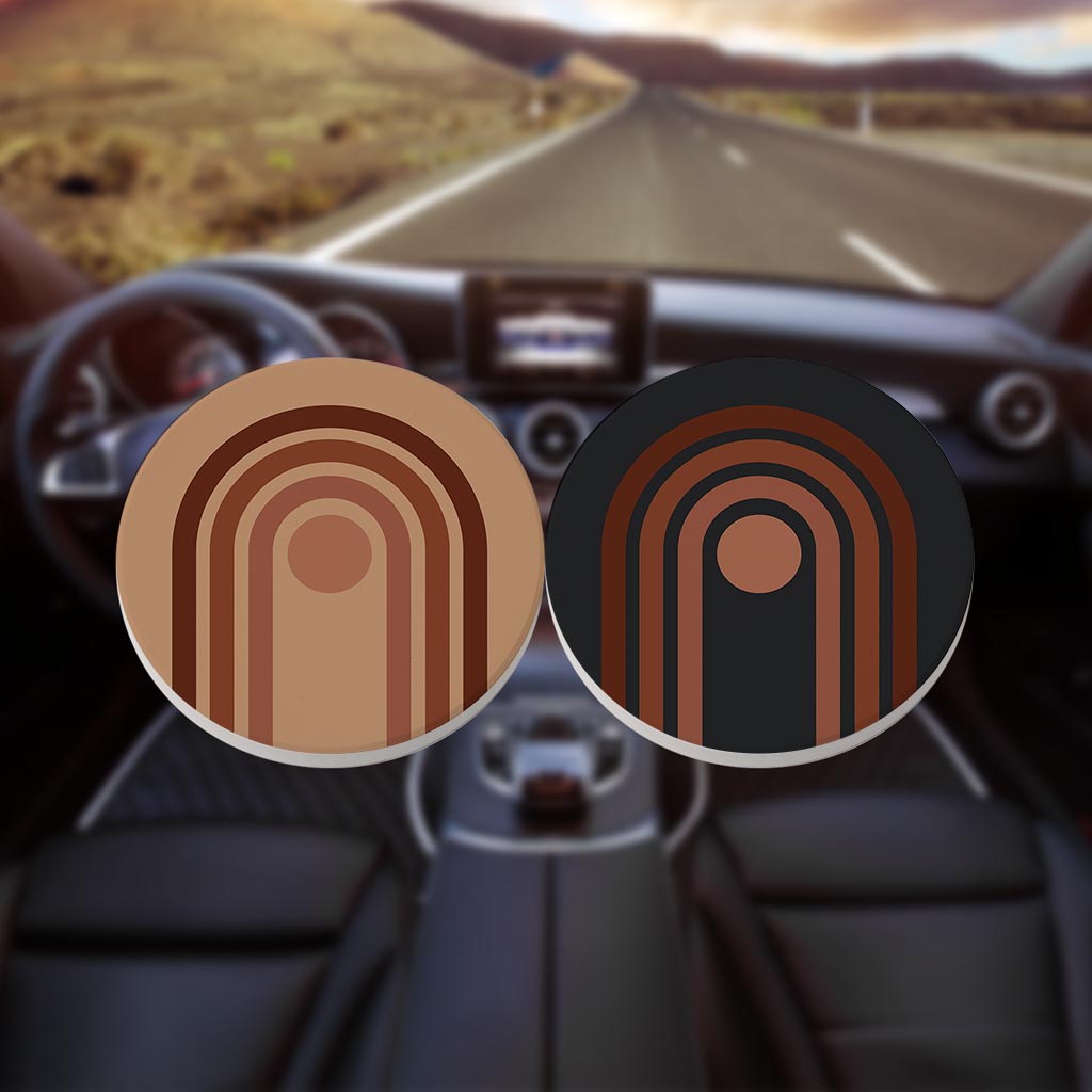 Modern Minimalist Retro Tan Dark Lines| Absorbent Car Coasters | Set of 2 | Min 4