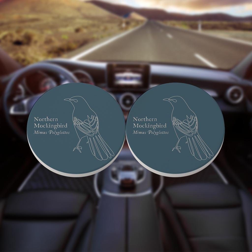 Modern Minimalist Arkansas Mockingbird | Absorbent Car Coasters | Set of 2 | Min 4