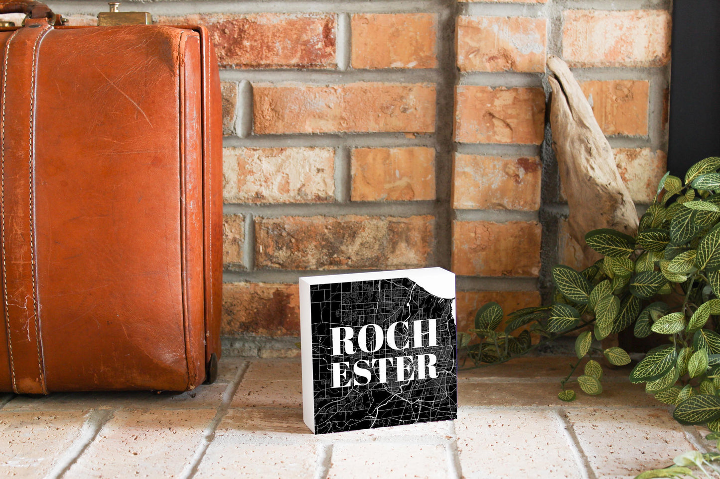 Minimalistic B&W New York Rochester Map | Wood Block | Eaches | Min 4