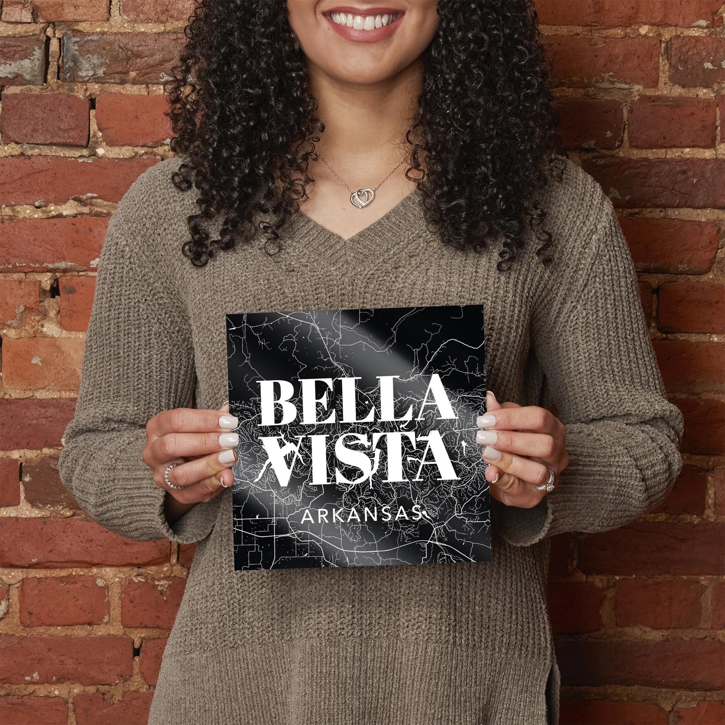 Minimalist B&W Arkansas Bella Vista Map State | Hi-Def Glass Art | Eaches | Min 2