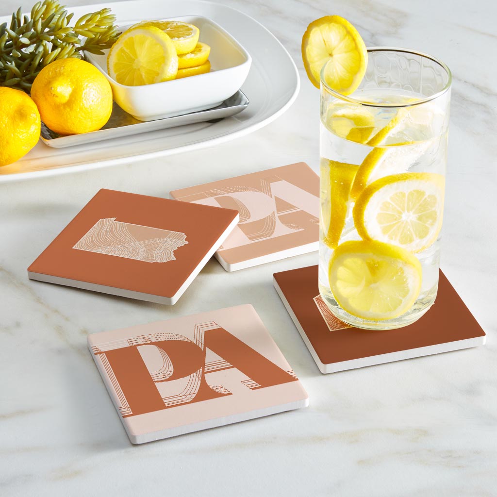 Modern Minimalist Pennsylvania Initials State | Absorbent Coasters | Set of 4 | Min 2
