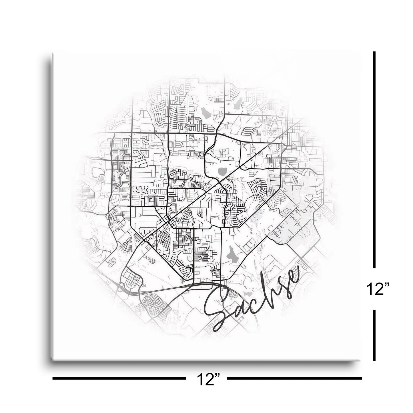 Minimalistic B&W Texas Sachse Circle Map | Hi-Def Glass Art | Eaches | Min 1