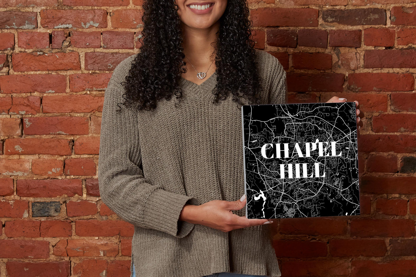 Minimalistic B&W North Carolina Chapel Hill Map | Wood Block | Eaches | Min 2