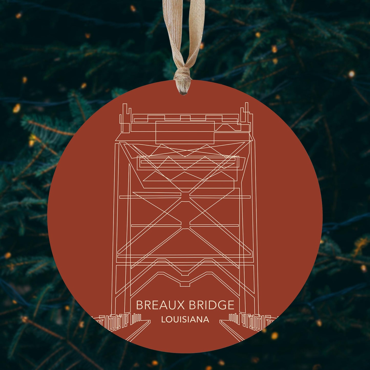 Modern Minimalist Louisiana Breaux Bridge Line Drawing | Wood Ornament | Eaches | Min 1