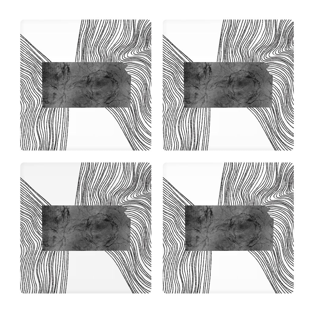 Minimalist B&W Kansas State With Fluid Lines | Absorbent Coasters | Set of 4 | Min 2