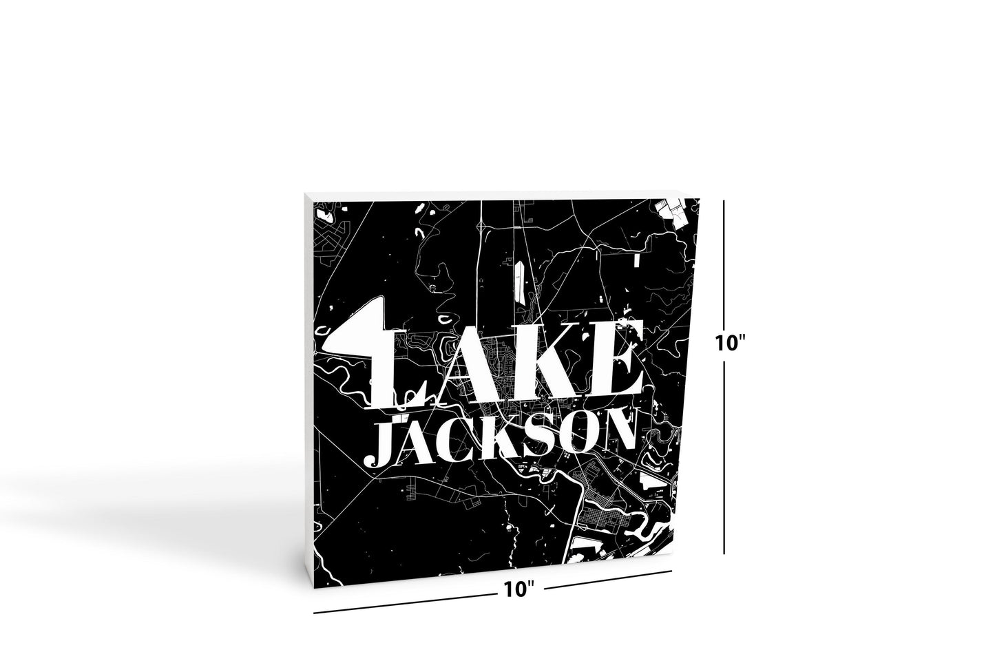 Minimalistic B&W Texas Lake Jackson Map | Wood Block | Eaches | Min 2