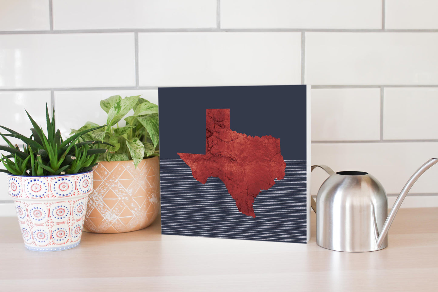 Modern Minimalist Texas Straight Line State Shape | Wood Block | Eaches | Min 2
