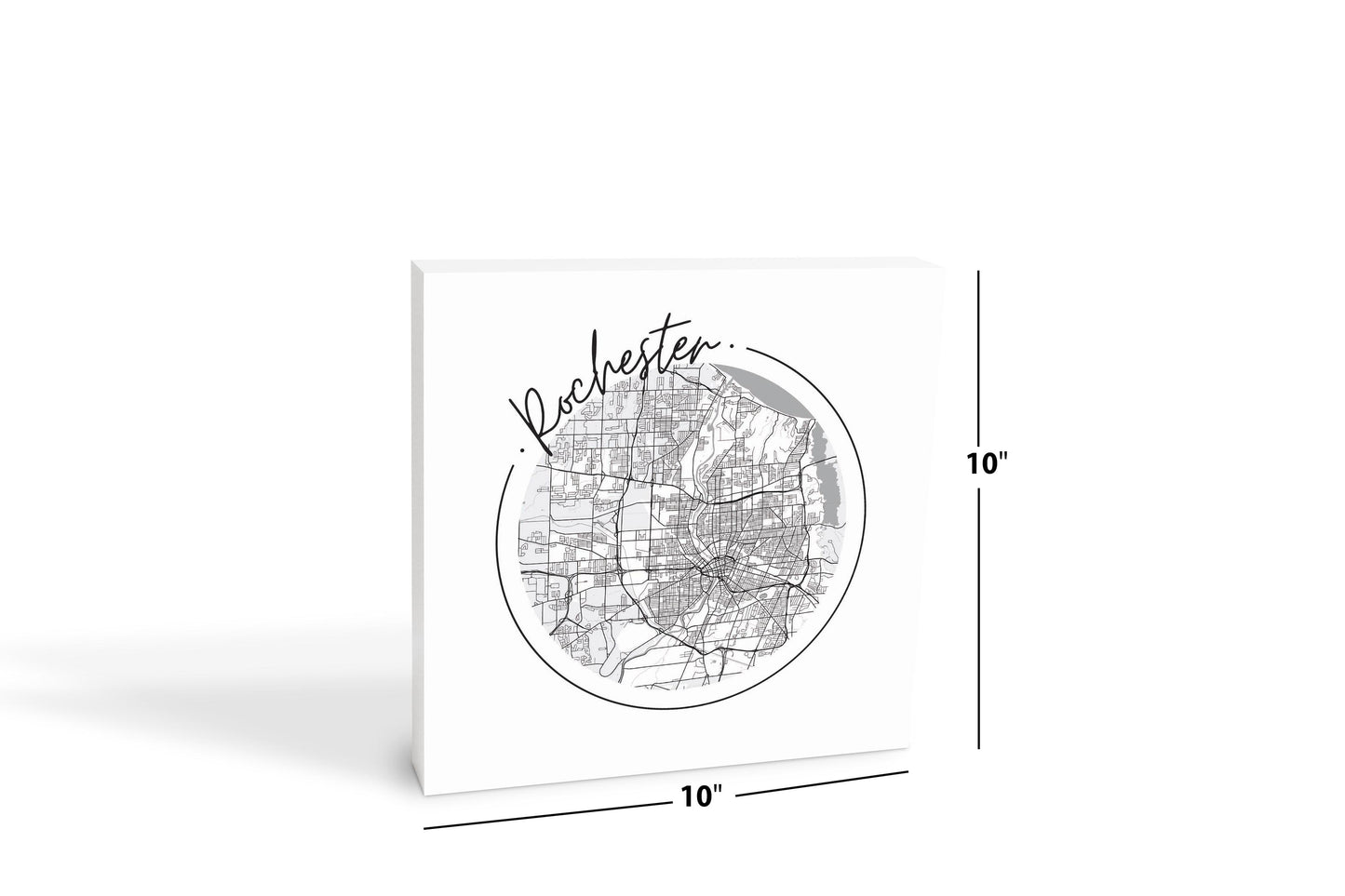 Minimalistic B&W New York Rochester Circle Map | Wood Block | Eaches | Min 2
