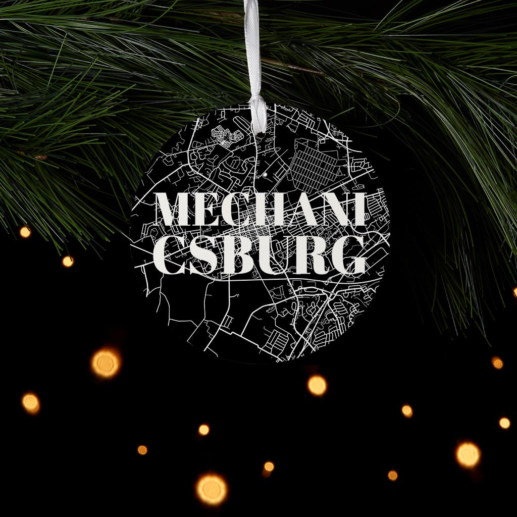 Minimalistic B&W Pennsylvania Mechanicsburg Map| Wood Ornament | Eaches | Min 6