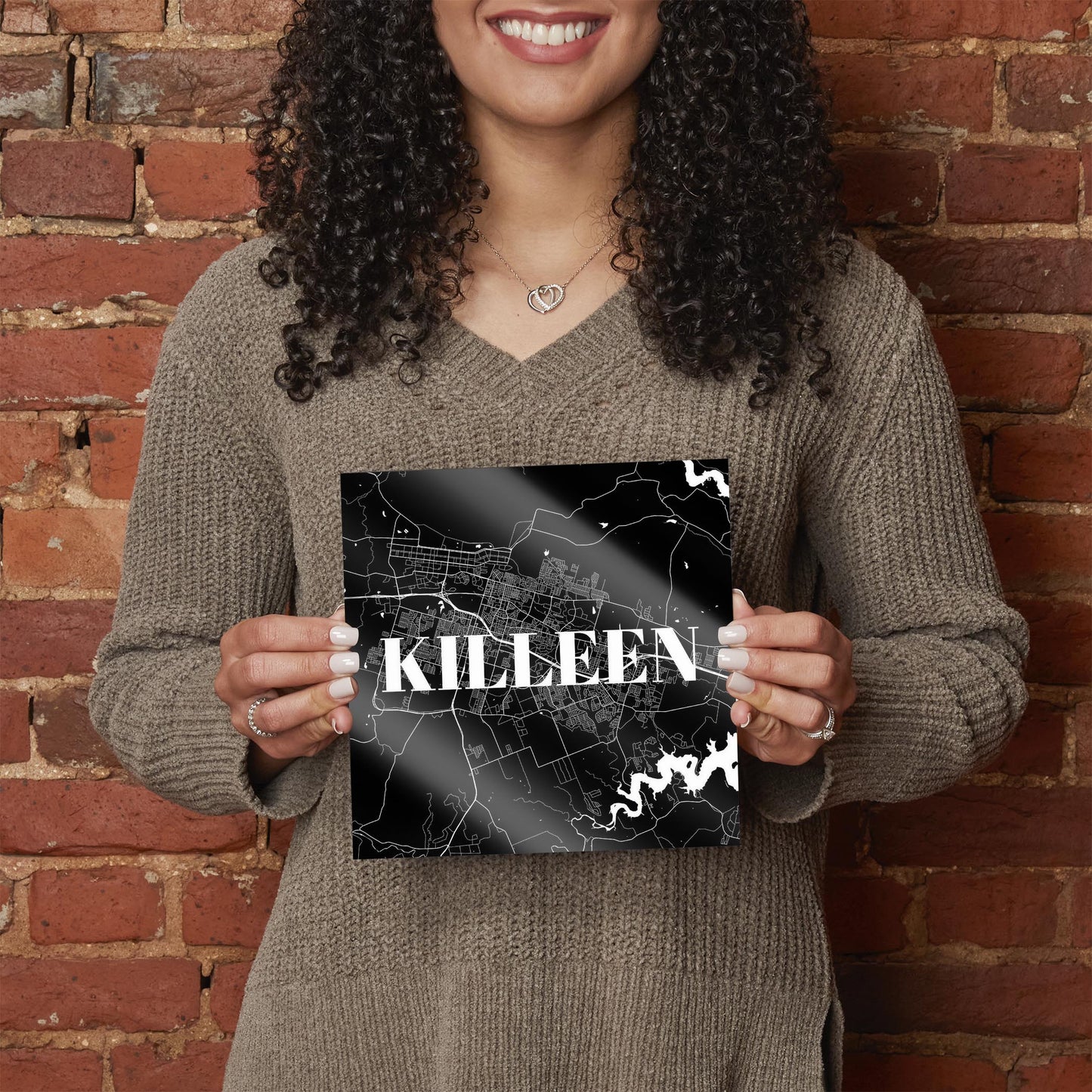 Minimalistic B&W Texas Killeen Map | Hi-Def Glass Art | Eaches | Min 2
