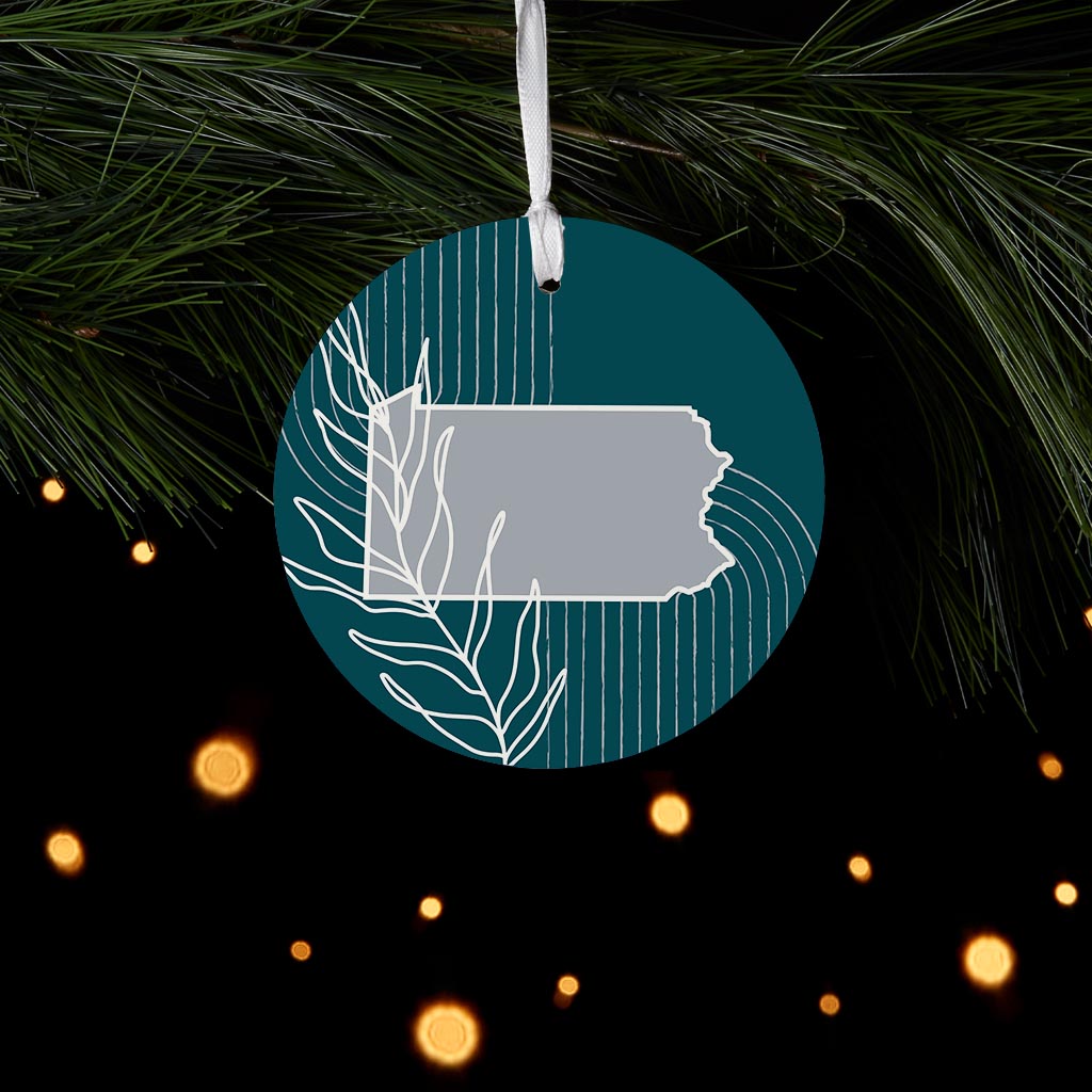 Modern Minimalist Pennsylvania Shape With Leaf| Wood Ornament | Eaches | Min 6