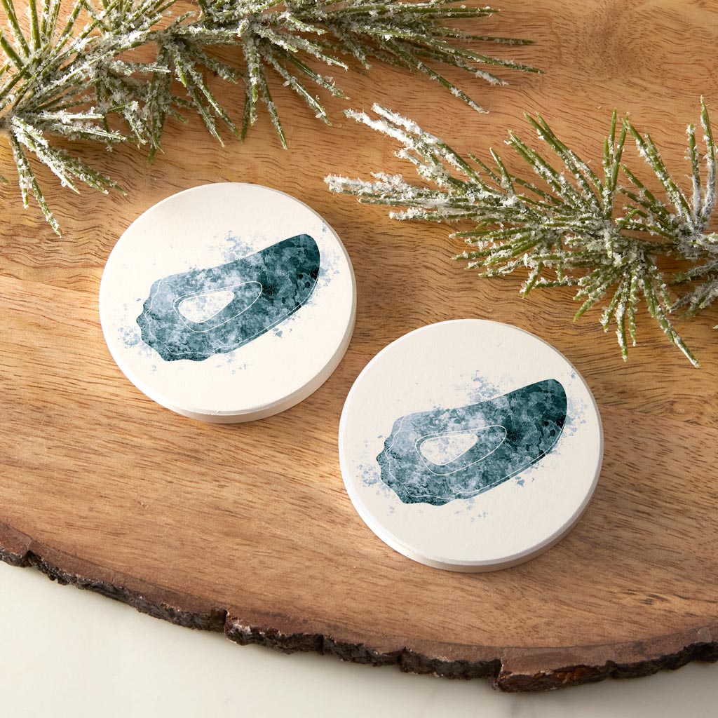 Blue White Water Color Oyster | Absorbent Car Coasters | Set of 2 | Min 4