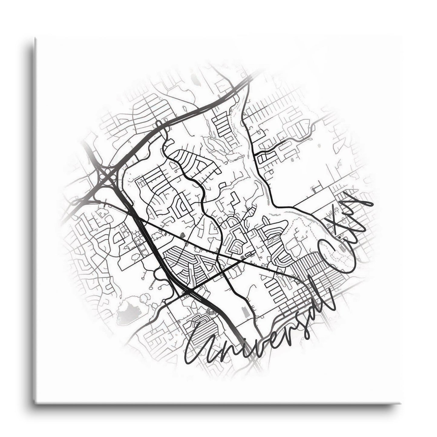 Minimalistic B&W Texas Universal City Circle Map | Hi-Def Glass Art | Eaches | Min 1
