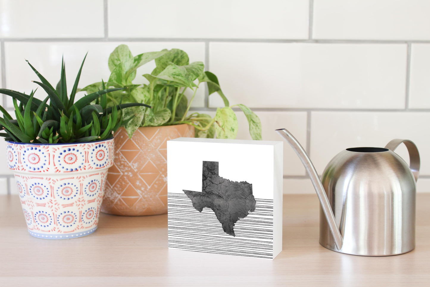 Modern Texas State Shape With Straight Lines | Wood Block | Eaches | Min 4