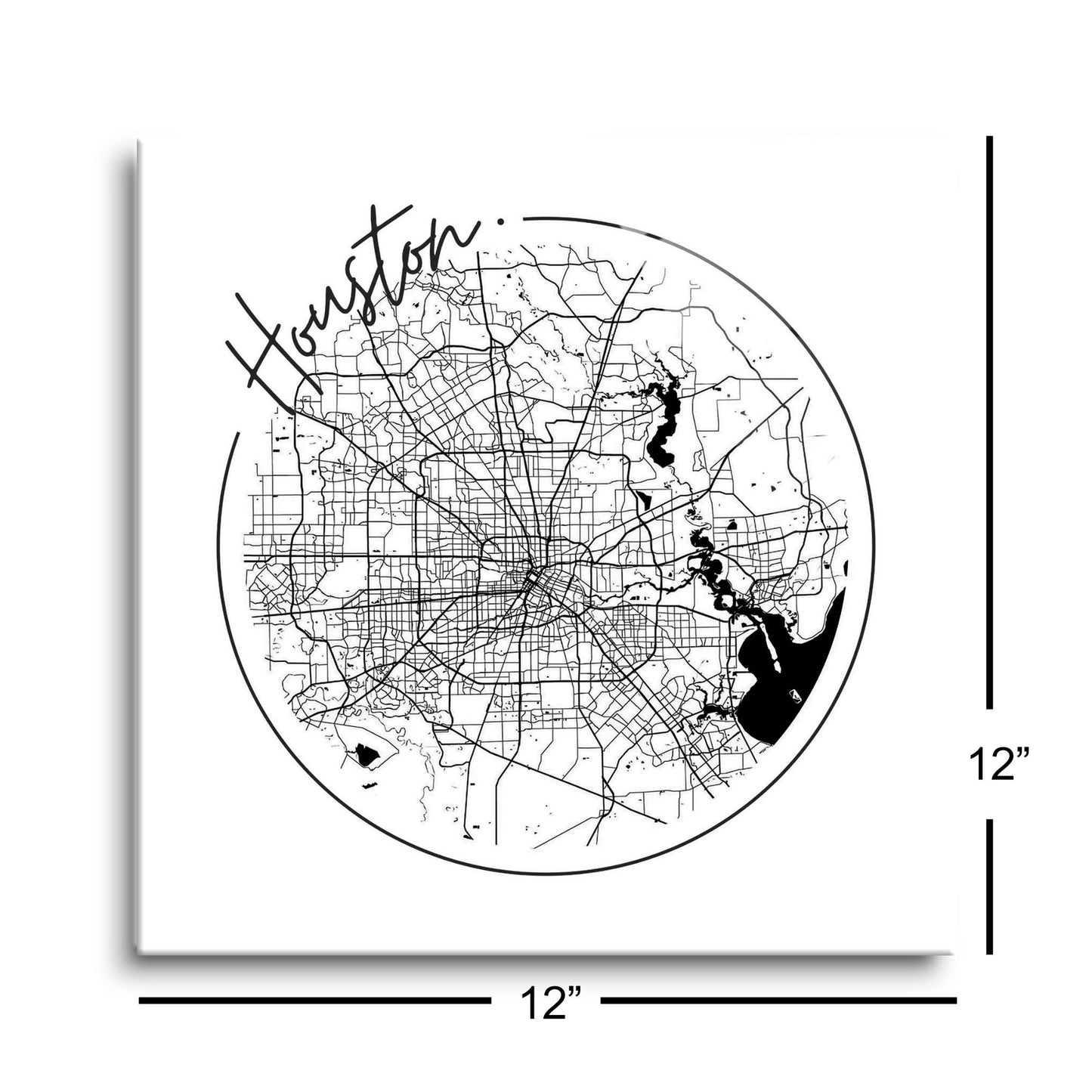 Modern Houston White Round Map | Hi-Def Glass Art | Eaches | Min 1
