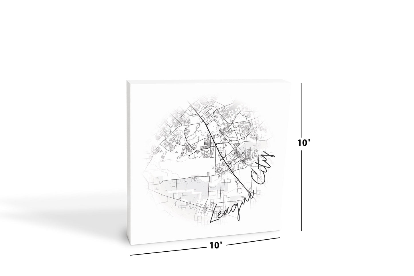 Minimalistic B&W Texas League City Circle Map | Wood Block | Eaches | Min 2