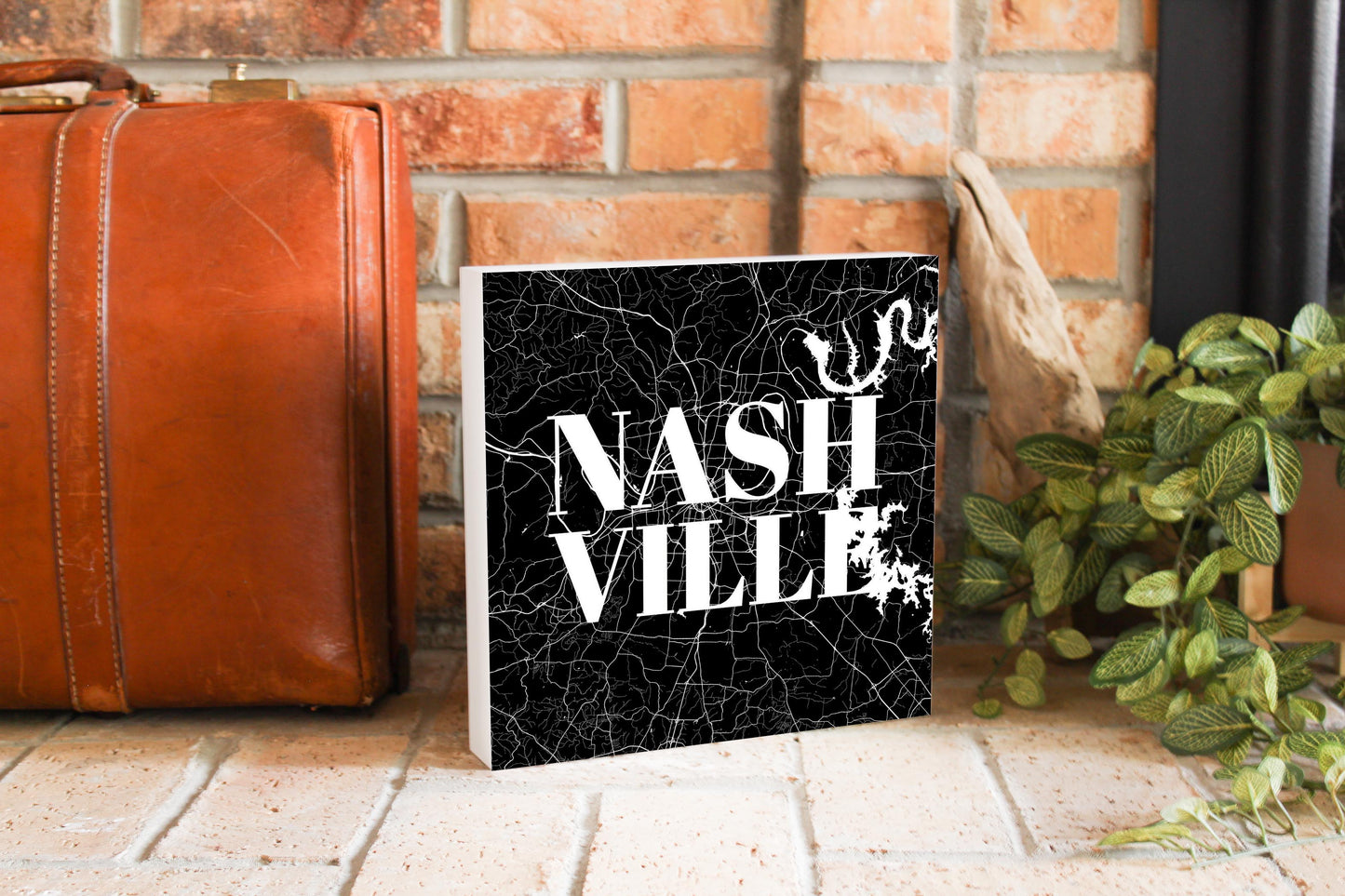 Minimalist B&W Tennessee Nashville Map | Wood Block | Eaches | Min 2