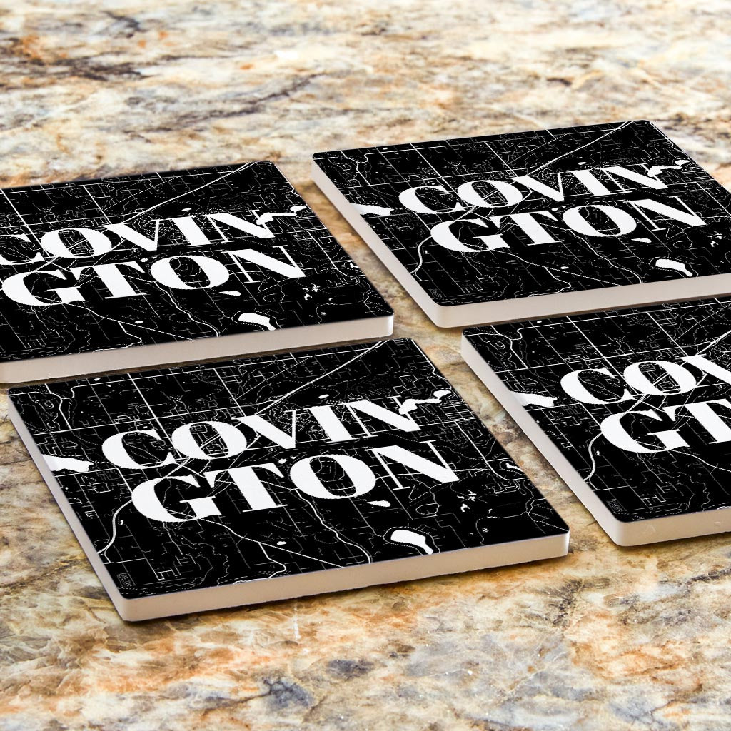 Minimalistic B&W Washington Covington Map | Absorbent Coasters | Set of 4 | Min 2