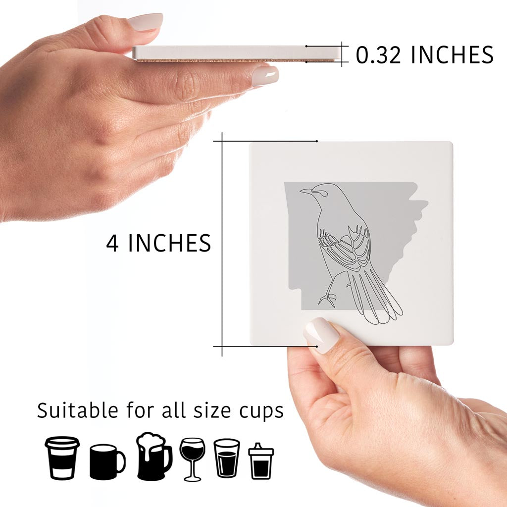 B&W Minimalist Arkansas Single Line Bird | Absorbent Coasters | Set of 4 | Min 2