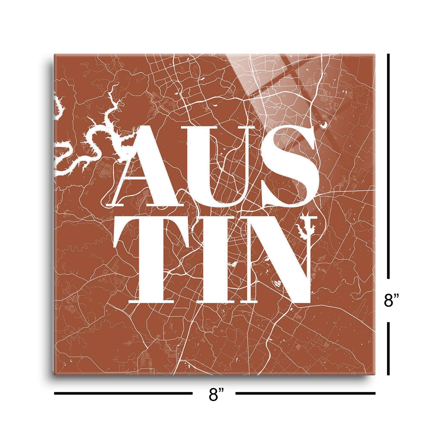 Modern Minimalist Texas Austin Map | Hi-Def Glass Art | Eaches | Min 2