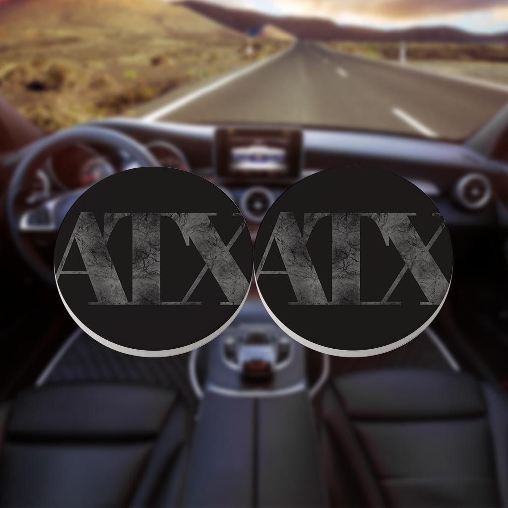 Minimalistic B&W Texas Austin Black Initials | Absorbent Car Coasters | Set of 2 | Min 4