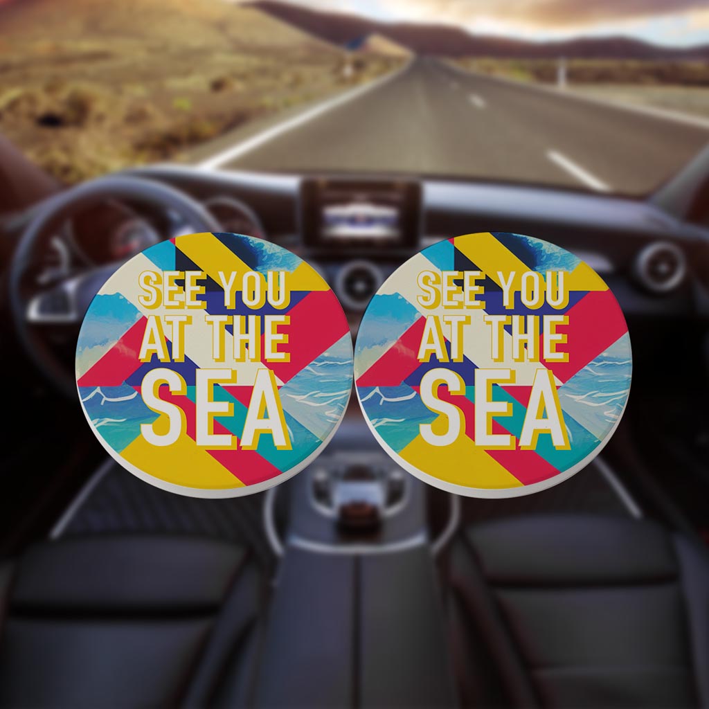See You At The Sea| Absorbent Car Coasters | Set of 2 | Min 4