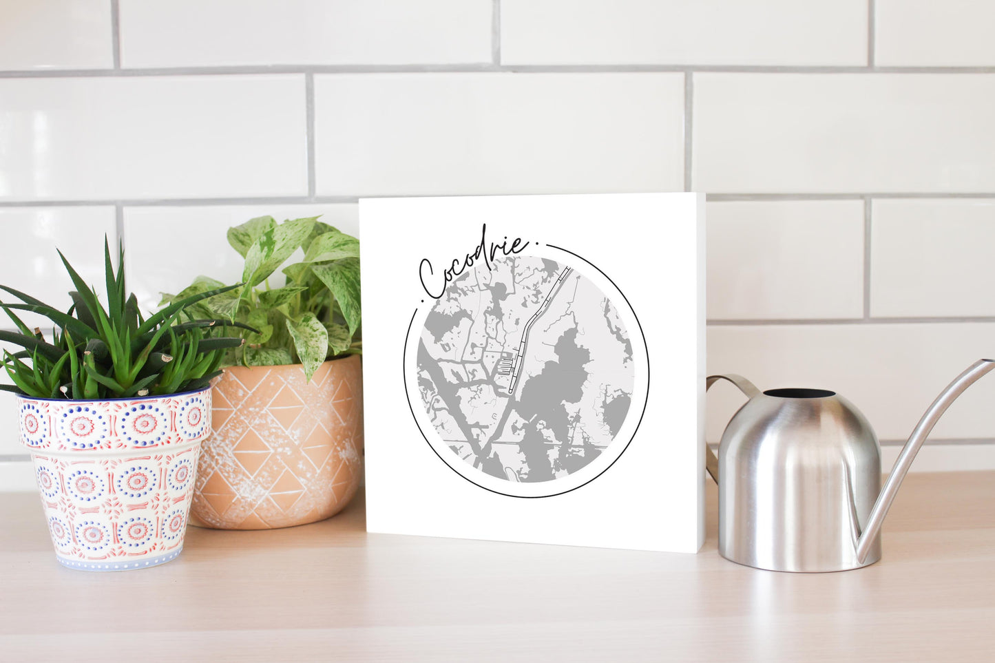 Minimalist B&W Louisiana Cocodrie Circle Map | Wood Block | Eaches | Min 2