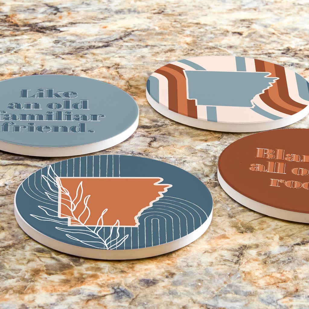 Modern Minimalist Arkansas State Shape Sayings | Absorbent Coasters | Set of 4 | Min 2
