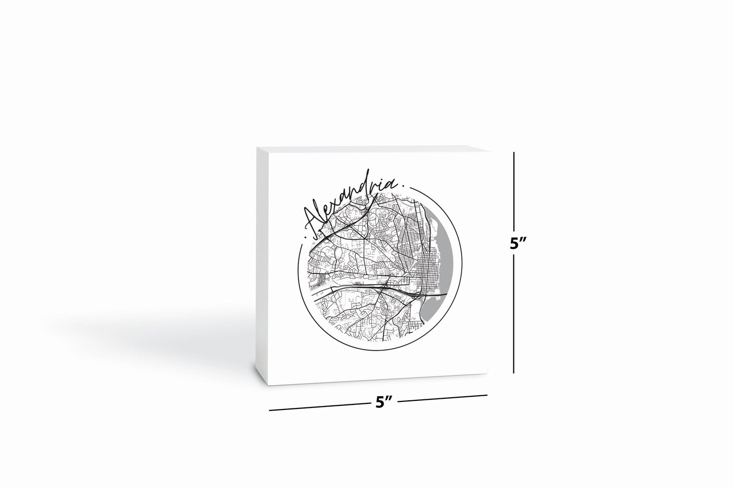 Minimalistic B&W Virginia Alexandria Circle Map | Wood Block | Eaches | Min 4