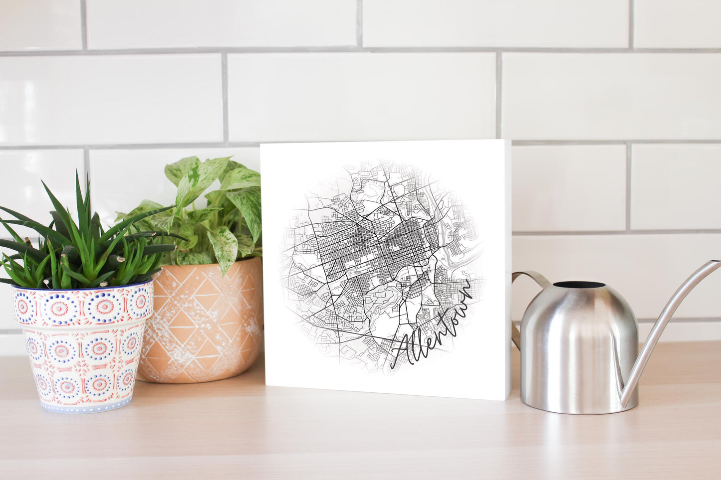 Minimalistic B&W Pennsylvania Allentown Circle Map | Wood Block | Eaches | Min 2